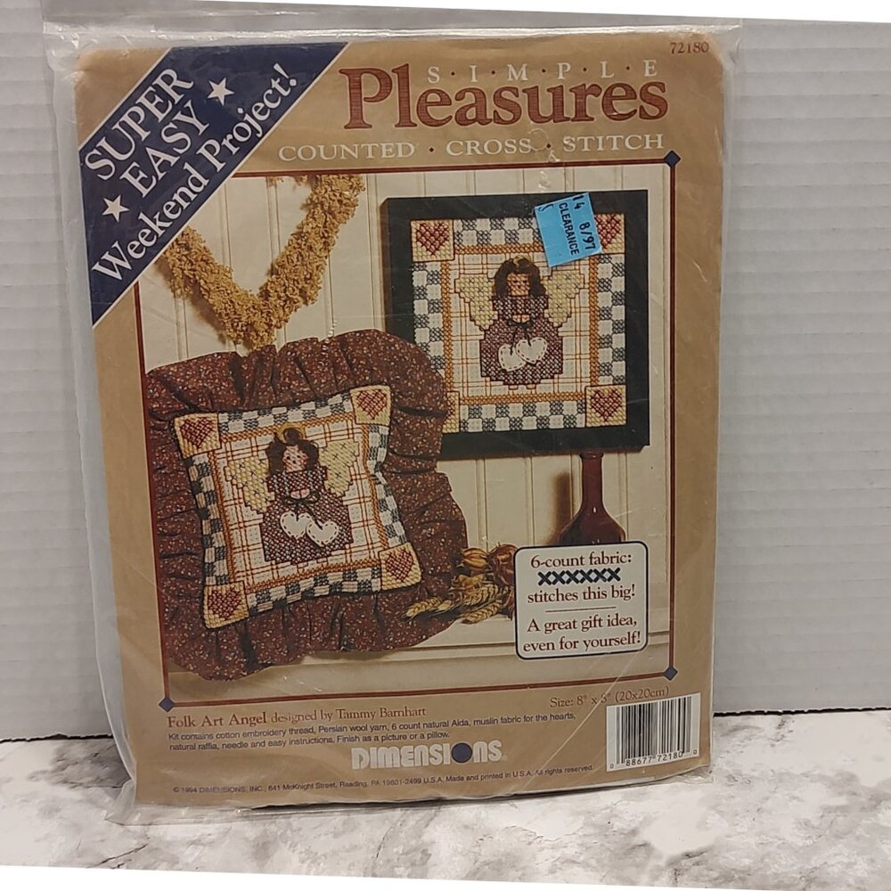 Counted Cross Stitch Folk Art Angel Needlepoint Kit Dimensions 72180 Sealed Vtg